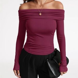 Elegant Off-Shoulder Burgundy Blouse